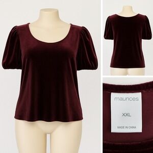 Maurices Velvet Puff Sleeve‎ Shirt Top XXL Plum Wine Old Money Gothic Coquette